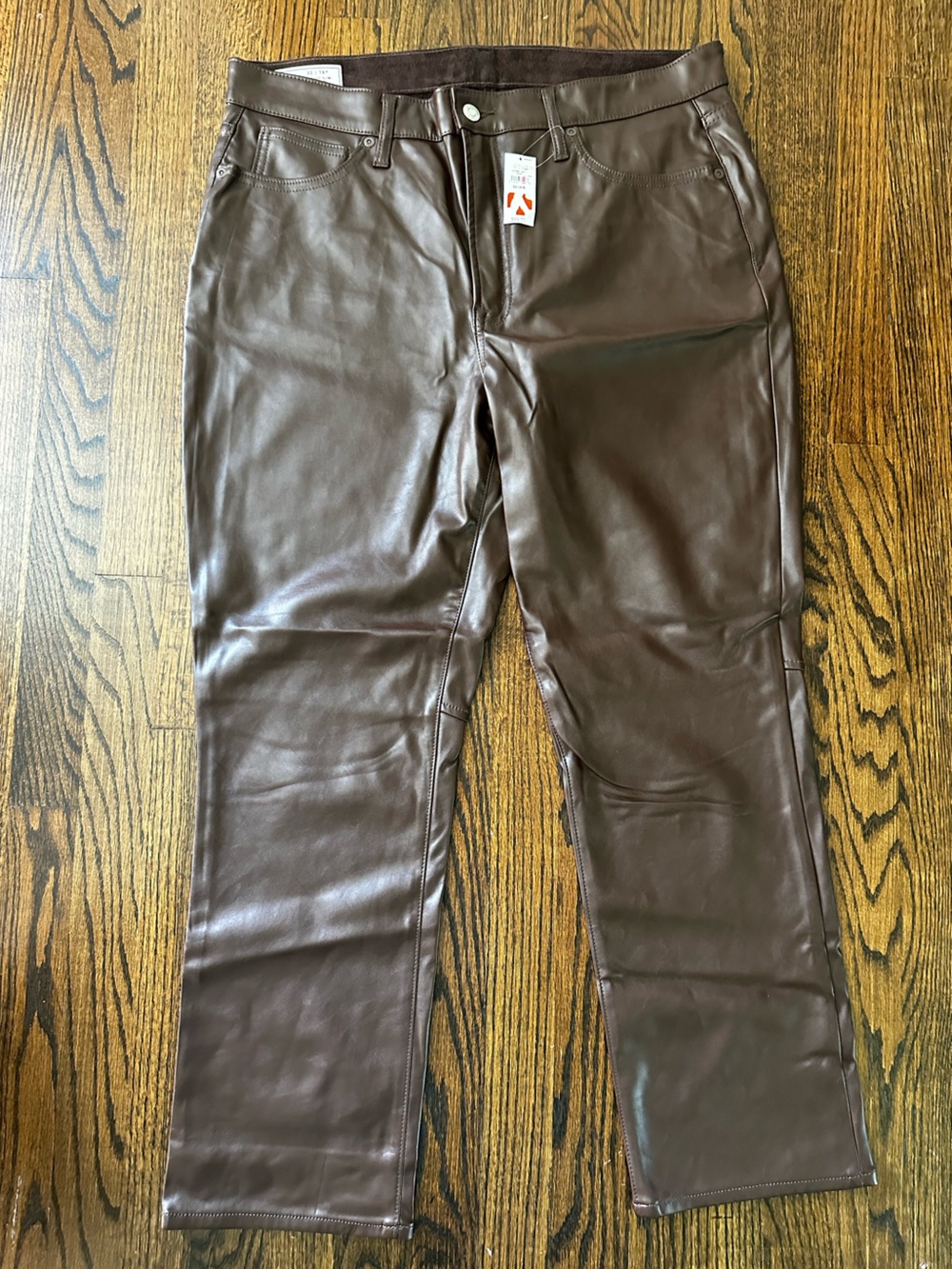 GAP Women’s Brown Faux Leather Straight Leg High Rise Pants 33 | 16 NWT
